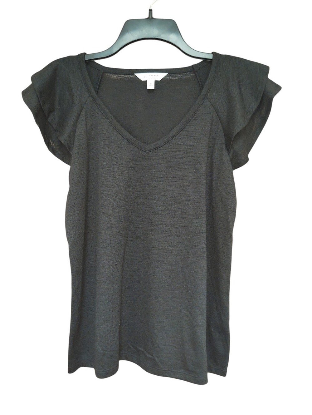 LC Lauren Conrad Black V-Neck Flutter Sleeve Tee Size S